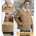 thumbnail image 7 of MANSDOUR Men's Winter Fleece lined Jacket Cotton Warm Sherpa Cargo Jackets Thermal Lapel Trucker Work Coat Khaki L, 7 of 7