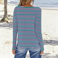 thumbnail image 4 of Aueoeo Womens Basic Stripe Shirts Classic Long Sleeve Round Neck Tee Solid Color Fall Tops Outfits Clothes for Ladies, 4 of 5