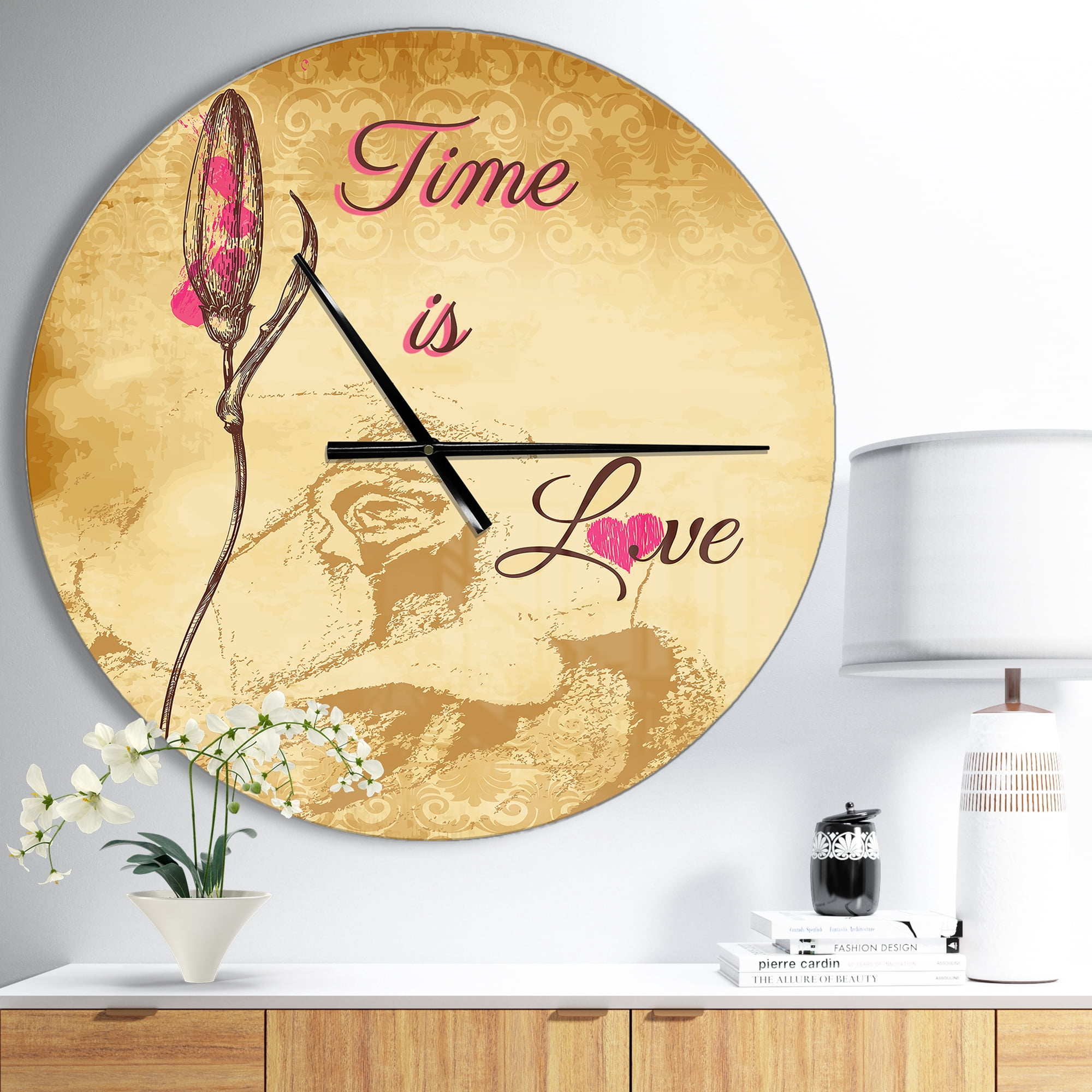 Designart 'Time is Love Vintage Flower' Vintage wall clock