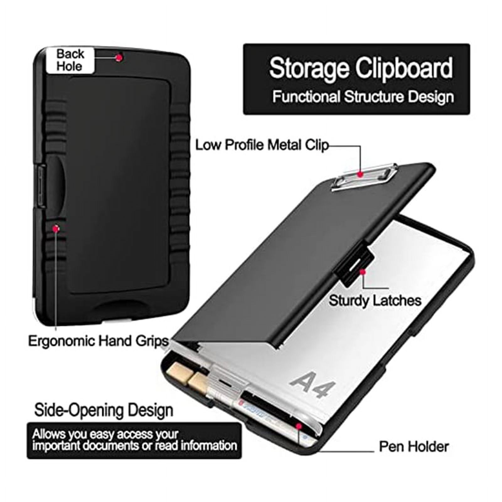 2Pack Clipboard with Storage,A4 Size High Capacity Nursing Clipboards,Heavy Duty Office Clipboard Folder with Metal Clip,2 x Storage Clipboard,Black