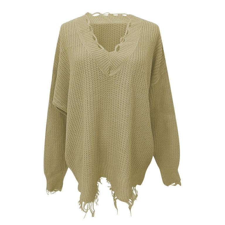 Loose ripped v neck sweater best sale