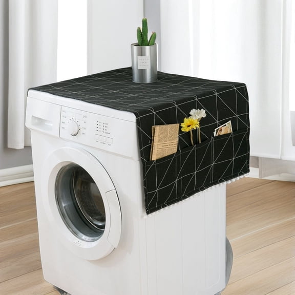 UPOUART Modern Minimalist Black Cotton Linen Refrigerator Dust Cover, Breathable Protective Appliance Cover for Kitchen