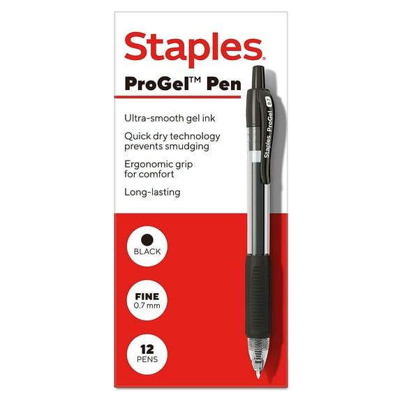 Staples ProGel Retractable Gel Pen Fine Point 0.7mm Black Ink Dozen (ST62095)