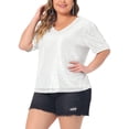 thumbnail image 2 of DARING DIVA Women's Plus Sparkly V Neck Short Sleeve Party Tops Blouses 1X Silver, 2 of 6