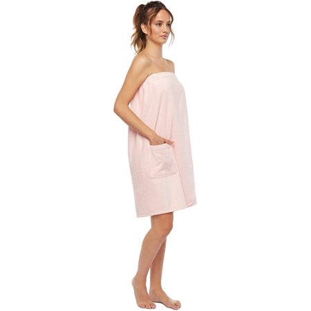 Women's GOTS Certified Organic 100% Turkish Terry Cotton Adjustable Closure Bath Wrap Large Misty Rose