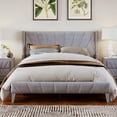 thumbnail image 1 of SYNGAR Upholstered Queen Size Velvet Platform Bed Frame with Tufted and Chrome Nailhead Trim Wingback Headboard, Gray, 1 of 8