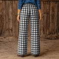 thumbnail image 5 of Dresfit Gingham Pants for Women Wide Leg Baggy Sweatpants Drawstring Wide Leg Palazzo Pants Relaxed Fit Straight Leg Plaid Running Sweat Pants with Pockets XL, 5 of 5