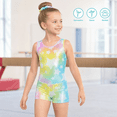 thumbnail image 3 of Girls Gymnastics Leotard Gradient Color Rainbow 3-Piece Set with Shorts & Hair Scrunchie, 3 of 8