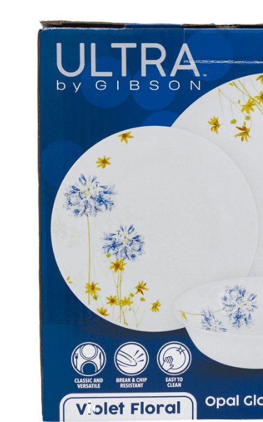 Gibson Ultra 97245.12 Tempered Opal Glass Dinnerware Set, Violet Floral - 12 Piece