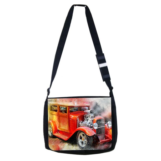 Vintage Style Watercolor Car Automobile Vehicle Girls Boys Black Laptop Shoulder Messenger Bag And Small Wire Accessories Case Set