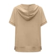 thumbnail image 6 of NinXxx Women's Loose Short Sleeve Zipper Pocket Hoodie Top Khaki L, 6 of 6