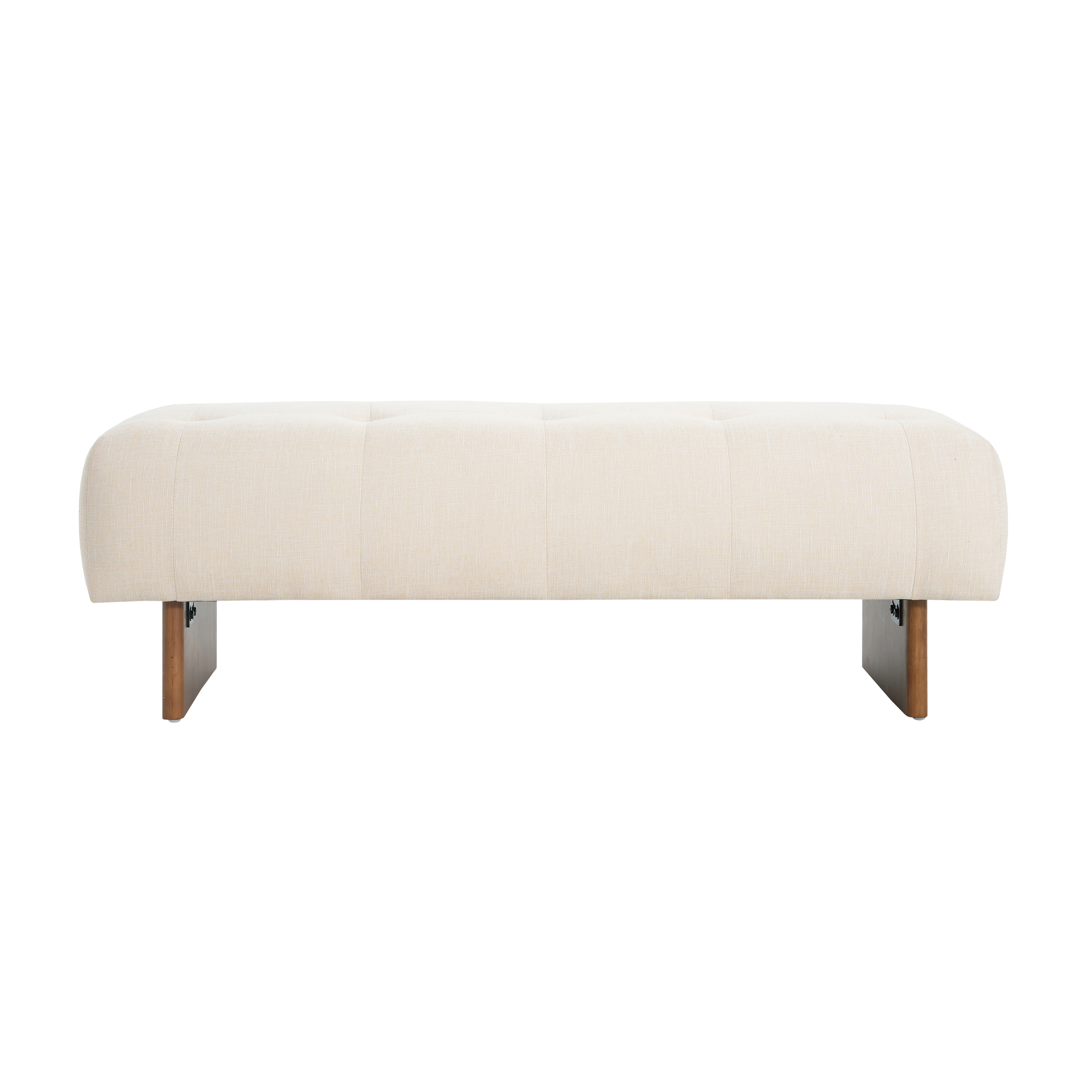 Euroco 49.75" Long Upholstered Tufted Linen Ottoman Bench, Modern End of Bed Bench with Solid Wood Legs for Living Room, Beige
