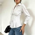 thumbnail image 3 of Hurxie Waist Tops for Women Wrap Top Fitted Button Down Shirt Wrap Top Long Sleeve Blouse Casual Outfits, 3 of 7