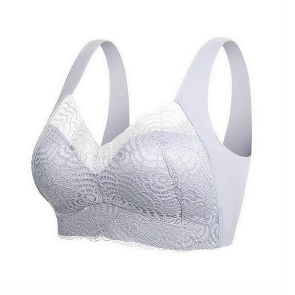 Bigersell Lounge Bra Ladies Seamless Comfortable No Underwire Lace Breathable Push-Up Bra Woman Underwear Tall Size Female Wireless Bra, Style 14388, White 42C
