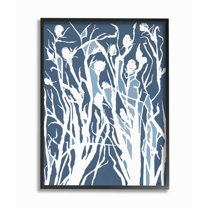 Stupell Industries Abstract Botanical Plant Silhouette Blue White Design Framed Wall Art Design by Lori Dubois, 16" x 20", Black Framed