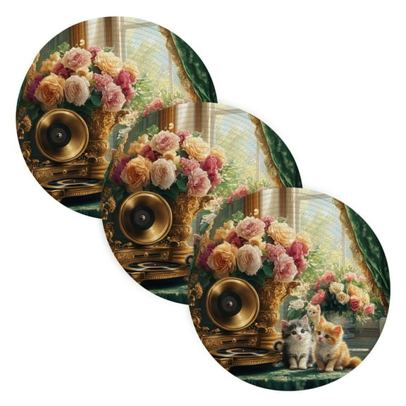 BZSMCE Mats for Pots,Pans Place Kittens Flowers and Vintage Simple Style Pattern Pot Mats