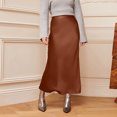 thumbnail image 2 of Women's Solid Color Slit Skirt Hip Hugging High Waist Satin Elegant Long Skirts Fashion Summer Midi Office Skirt For Women, 2 of 6