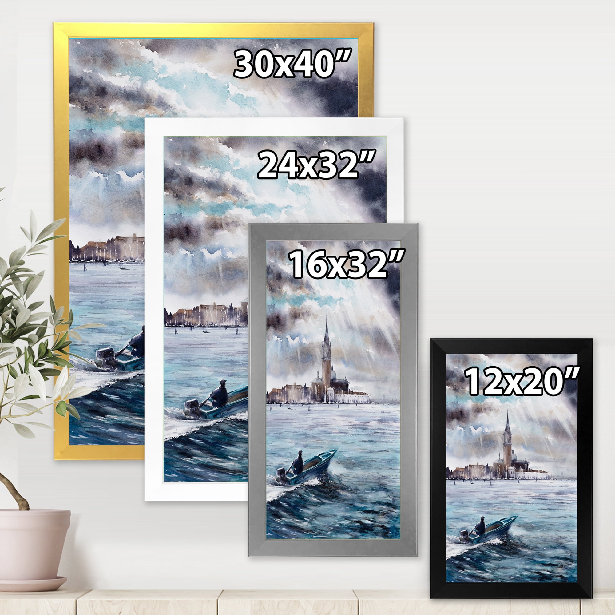 Designart 'Boat Returning In Storm Over Venice In Italy' Nautical & Coastal Framed Art Print