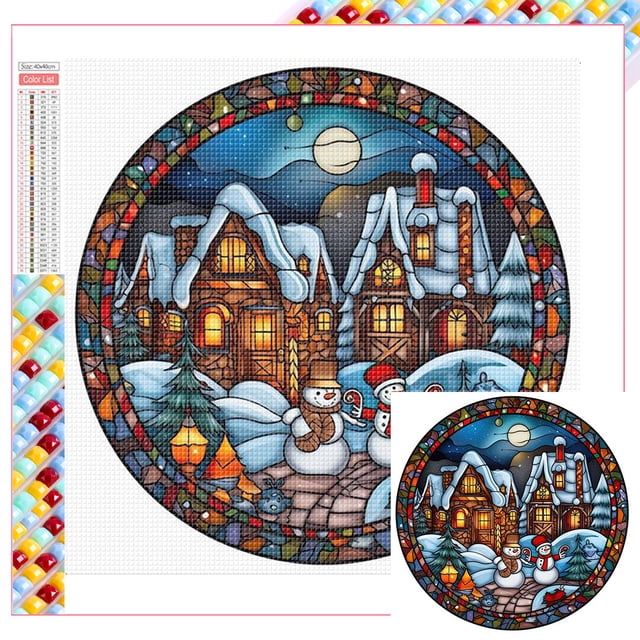 Kit Con Cuentas Cuadradas 5D DIY Muñeco Nieve Navidad Del 45x45cm