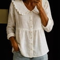 thumbnail image 2 of QASIEATN Womens Collar Long Sleeve Button Down Shirts Cotton Blend Casual Solid Color Shirts, 2 of 4