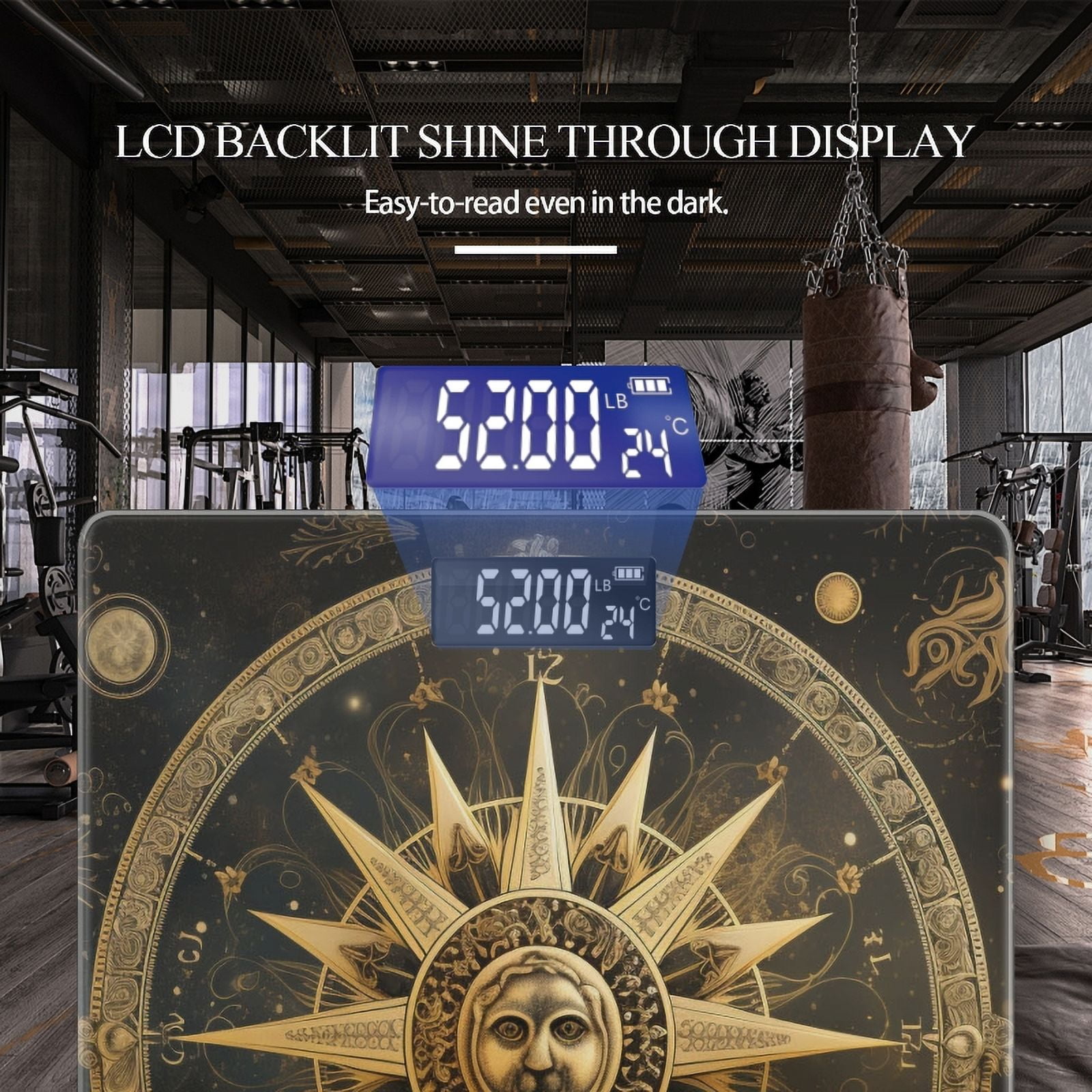 High Precision Body Weight Scale Smart Bathroom Scales with Large LCD Display(400lbs),Decorative for Bedroom-The Golden Sun Surrounded By Zodiac Signs