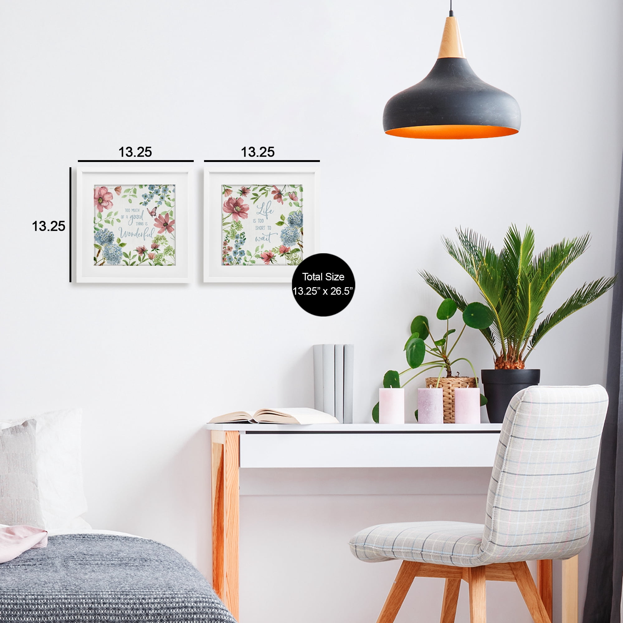 Stupell Industries Uplifting Floral Quotes 2 Piece White Framed Print Under Glass Set, design by Nan