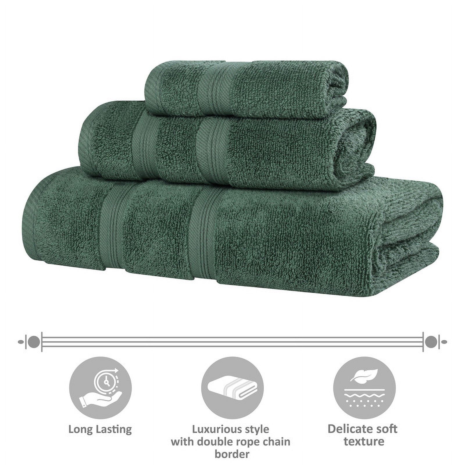 Superior Smart Dry 3-Piece Zero Twist Soft Cotton Towel Set, Quick Dry Fade Resistant, Forest Green