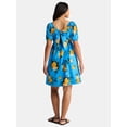 thumbnail image 3 of Time and Tru Women's and Women's Plus Tie Back Mini Dress with Puff Sleeves, Sizes XS-4X, 3 of 4