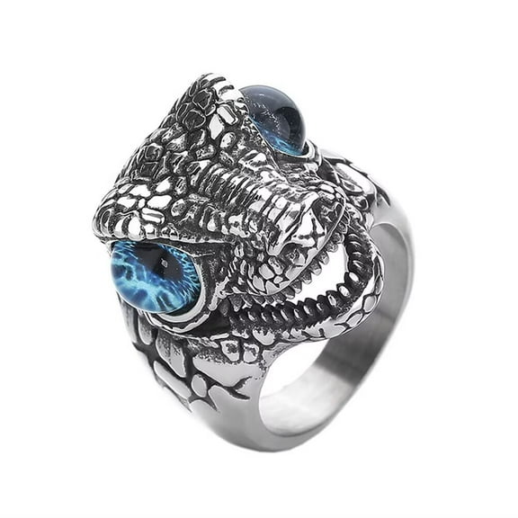 HIJONES Men's Stainless Steels Vintage 4 Color Crocodile Head Gemstone Ring Gothic Hip Hop Punk Animal Themed Jewelry Blue Size 12