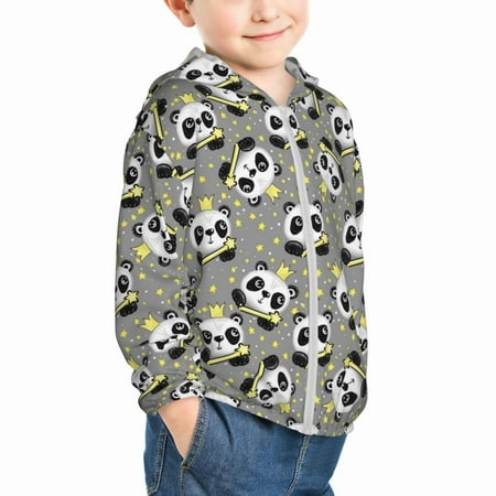 

Uemuo Panda With Crown And Stars Pattern Rash Guard for Boys Girls Long Sleeve Swim Shirts UPF 50+ UV Sun Protection Hooded Fishing Shirt with Pocket for Kid-18 Months
