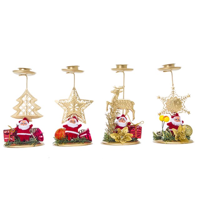 4 adornos navideños para velas, copos de nieve, alces y estrellas de cinco puntas, para fiestas (estilo aleatorio).