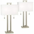 thumbnail image 2 of Possini Euro Design Gossard 30" Tall Rectangle Large Modern End Table Lamps Set of 2 Pull Chain Silver Brushed Nickel Finish Metal White Shade Living Room Bedroom Bedside Nightstand House Office, 2 of 4