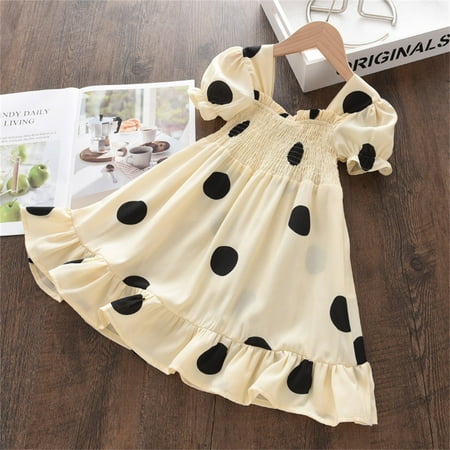 

Toddler Kids Baby Girls Summer Ruffle Polka Dot Print Puff Sleeves Party Princess Dresses Clothes