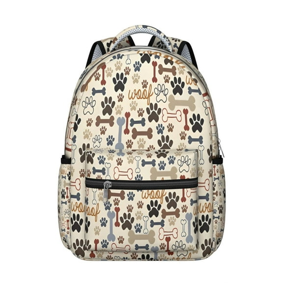 Paw Prints and Bones Backpack for School,Cute School Bag,Schoolbag with Adjustable Shoulder Straps & Padded Back,15.3"x11"x7.1".