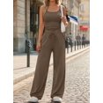 thumbnail image 6 of Women's 2 Piece Lounge Set Spring Outfits - Camisole Top & Wide Leg Pants Coffee Brown XS, 6 of 9