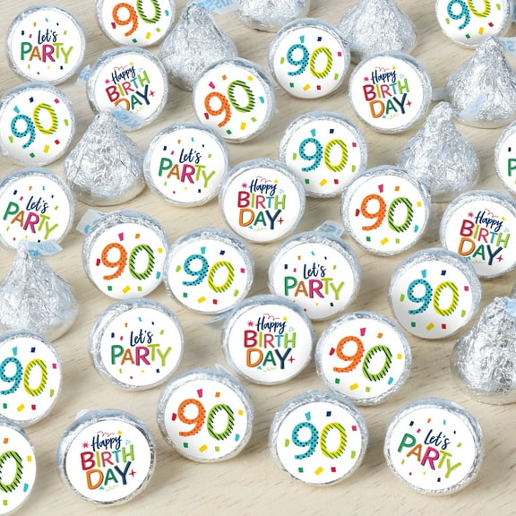 Big Dot of Happiness 90th Birthday - Cheerful Happy Birthday - Colorful Ninetieth Birthday Small Round Candy Stickers - Party Favor Labels - 324 Count