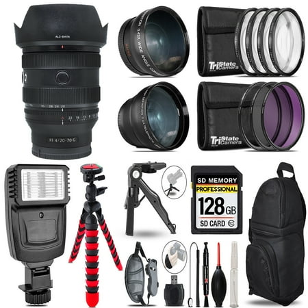 Sony FE 20-70mm f/4 G Lens for Sony E -3 Lens Kit + Slave Flash + Tripod - 128GB Accessory Bundle