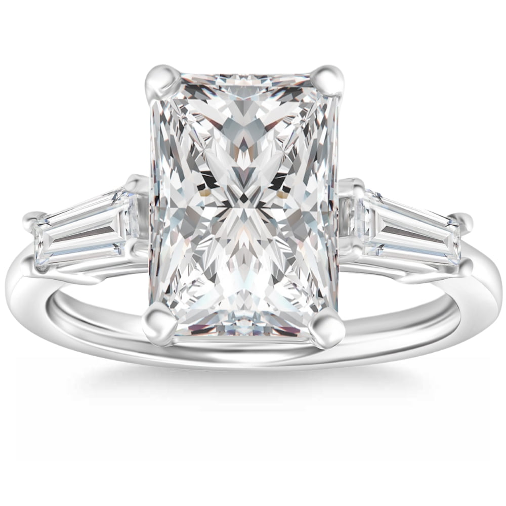 Pompeii Certified 4.75Ct Radiant Cut Baguette Diamond Engagement Ring 14k Gold Lab Grown