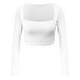 thumbnail image 6 of UJNDER Womens Square Neck Open Umbilical Top Long Sleeve Slim Fit Short T Shirt Crop Tops for Women White XL, 6 of 7