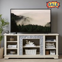Tcbosik Farmhouse TV Stand with Storage for TVs up to 65 inch, 58 inch Entertainment Center with Adjustable Shelves, Media Console for Living Room, White