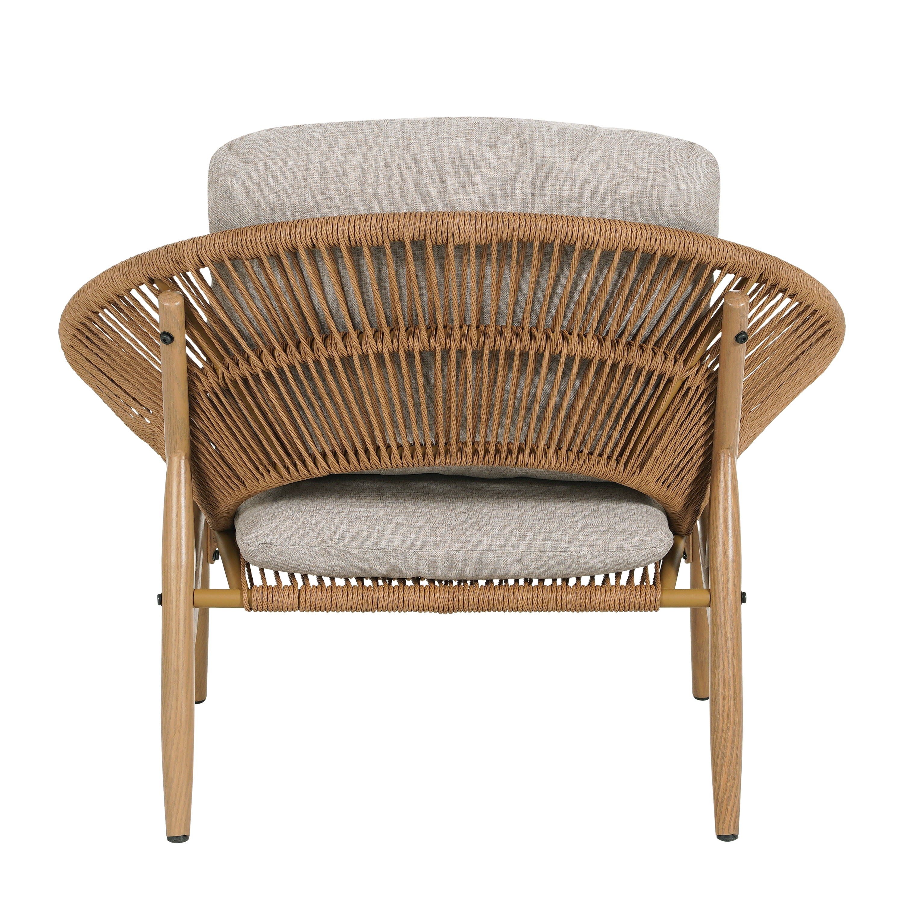 Outdoor Wicker Papasan Style Lounge Chair Light Brown Wicker with Beige Cushion for Patio, Light Brown