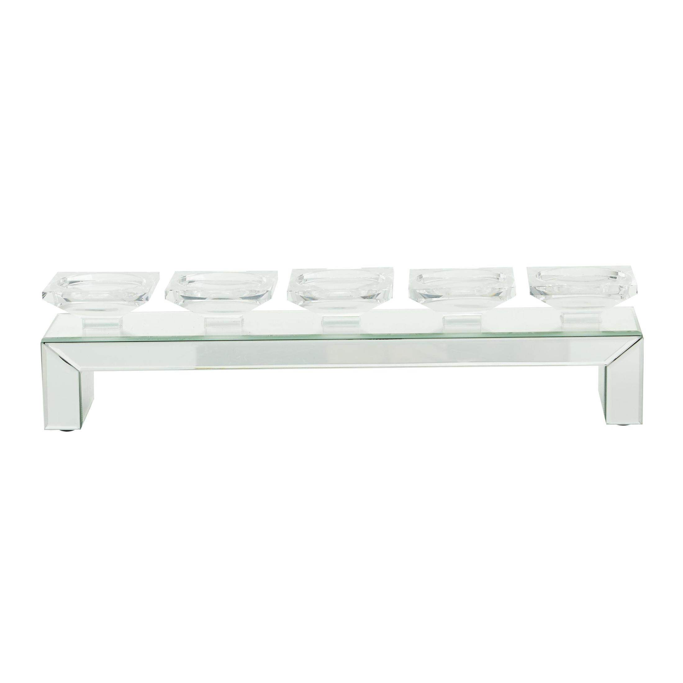 DecMode 5 Holder Silver Glass Pillar Candelabra with Mirrored Accents