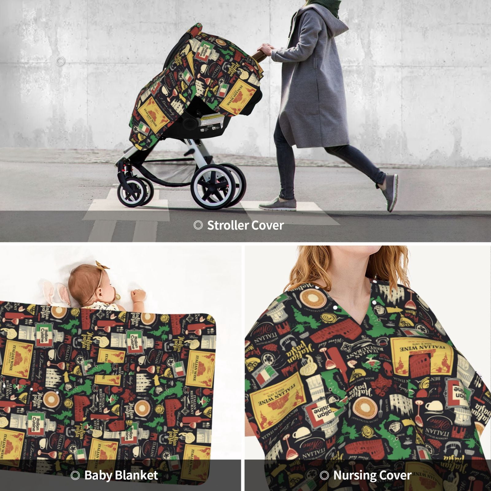 Car Seat Cover Baby - Stamp Pattern Italian Breathable Infant Car Seat Cover for Baby Carseat, Lightweight Comfort Baby Essentials Must Haves Newborn Stuff for Girl Boy