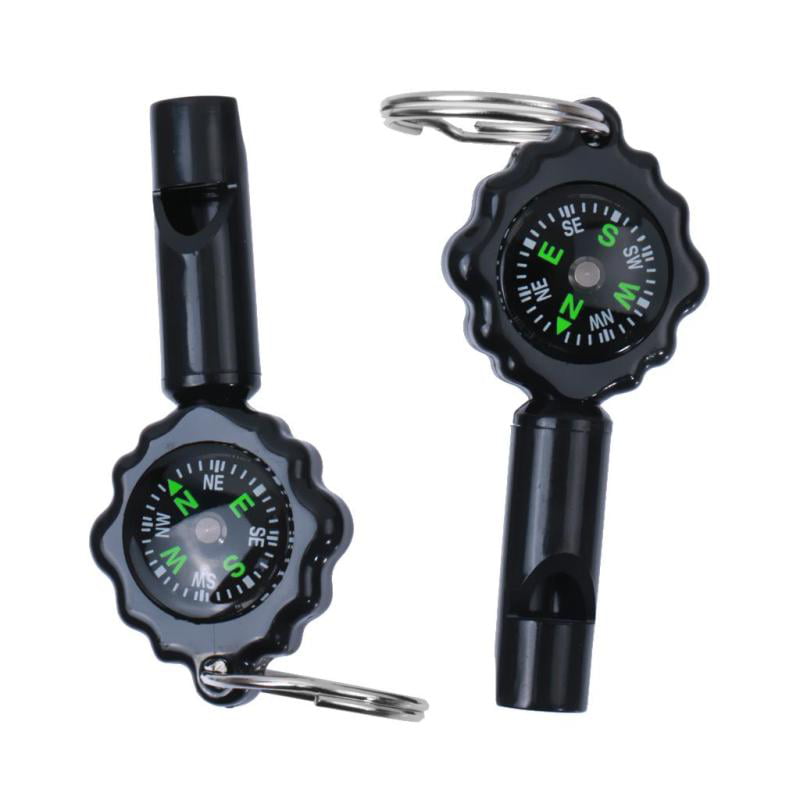  Mini Compact Small      Black 2 in 1 Compass/Whistle Keychain with Keyring NEW 