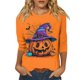 thumbnail image 1 of Camisa para mujer, moda informal, manga raglán, cuello redondo, manga 3/4, suelta, camiseta estampada de Halloween, top para mujer, 1 of 7