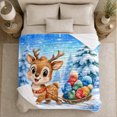 thumbnail image 5 of Cheerful Reindeer Pulling Knit Hat Sled Snowy Pine, Festive Holiday Scene, Warm Flannel Blanket for Cabin and Lodge, Art Lovers Christmas Gift, Celestial Home Decor, 5 of 9