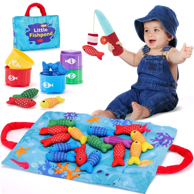 Juego de pesca en tela hahaland Montessori para niños de 1 a 3 años