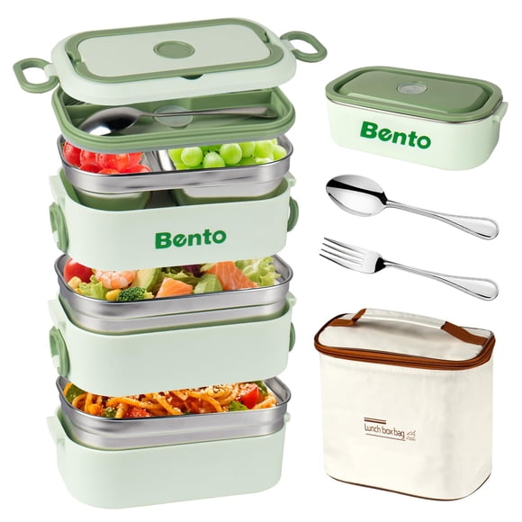 KIROGILY Bento Box para Adultos de 2400 ml, Práctica Lunch Box de 3 Capas, Toppers para Lunch Prueba Fugas. Fiambrera Incluye Vajilla y Bolsa para el Almuerzo, Apto para Salir y Trabajar