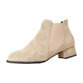 thumbnail image 2 of Willtoo Women's Slip on Ankle Boot, Western Almond Round Toe Low Heel Elastic Bootie Beige, 2 of 5