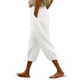 thumbnail image 3 of Casual Pants for Women Summer Fashion Plain Color Cotton Linen Elastic Seven Length Beach Casual Pants, 3 of 5
